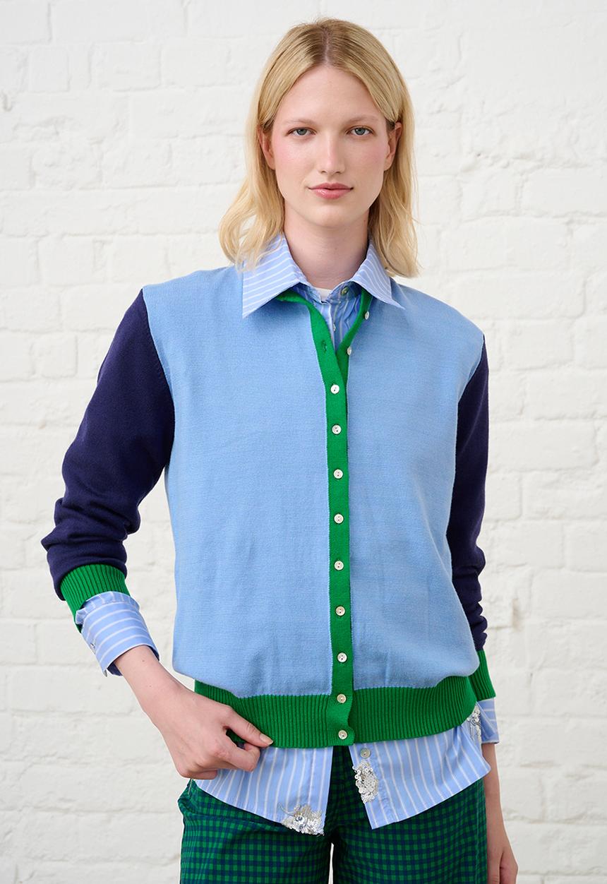 Me&B - Lightweight Cardigan - Blue Colourblock