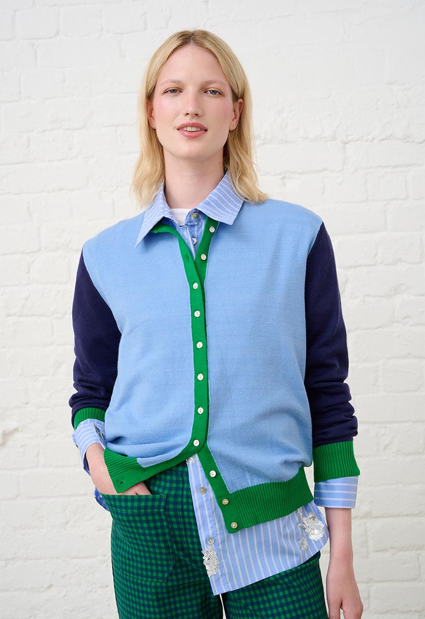 Me&B - Lightweight Cardigan - Blue Colourblock