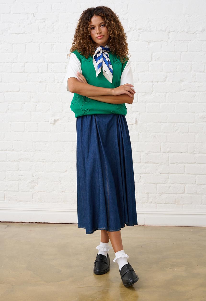 Me&B - Cornelli Flower Sleeveless Vest - Green