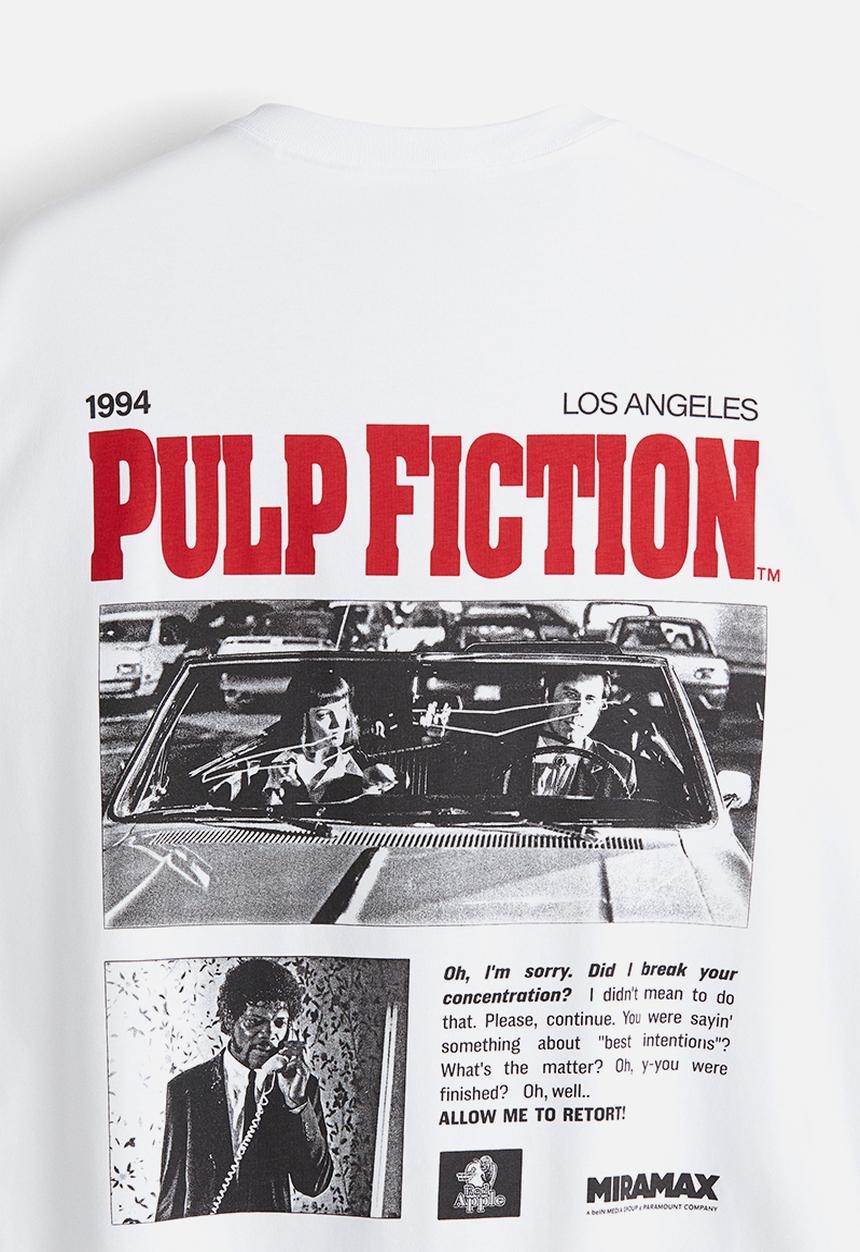 H&M - Loose fit t-shirt - white & pulp fiction