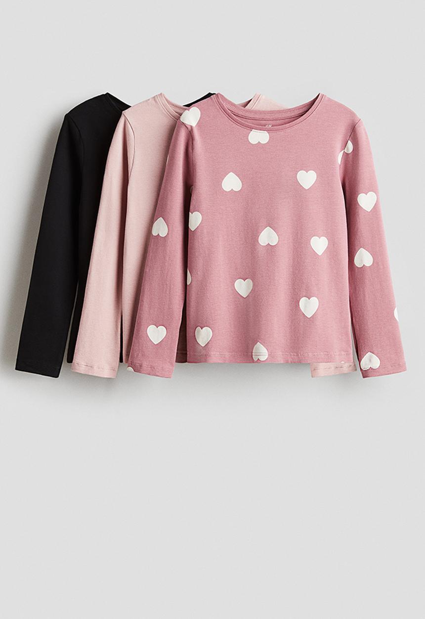 H&M - 3-Pack long-sleeved tops - pink hearts 