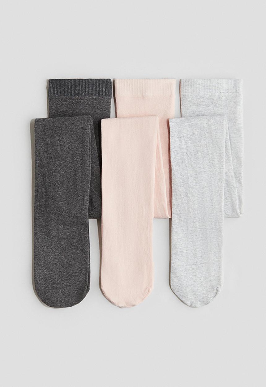 H&M - 3-Pack fine-knit tights - grey marl & pink