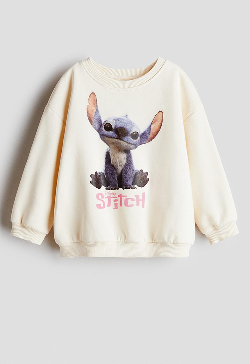 H&M - Printed sweatshirt - light beige/lilo & stitch 