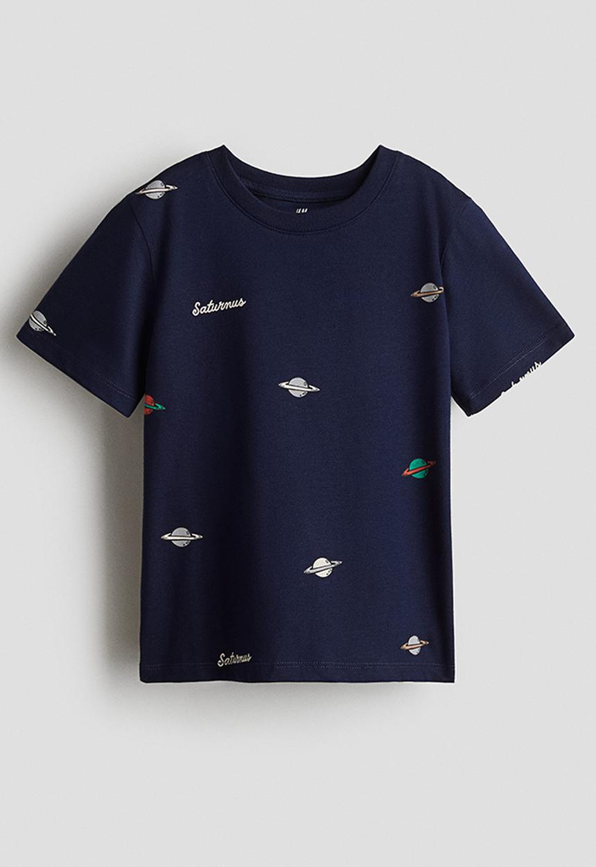 H&M - Printed T-shirt - dark blue saturnus