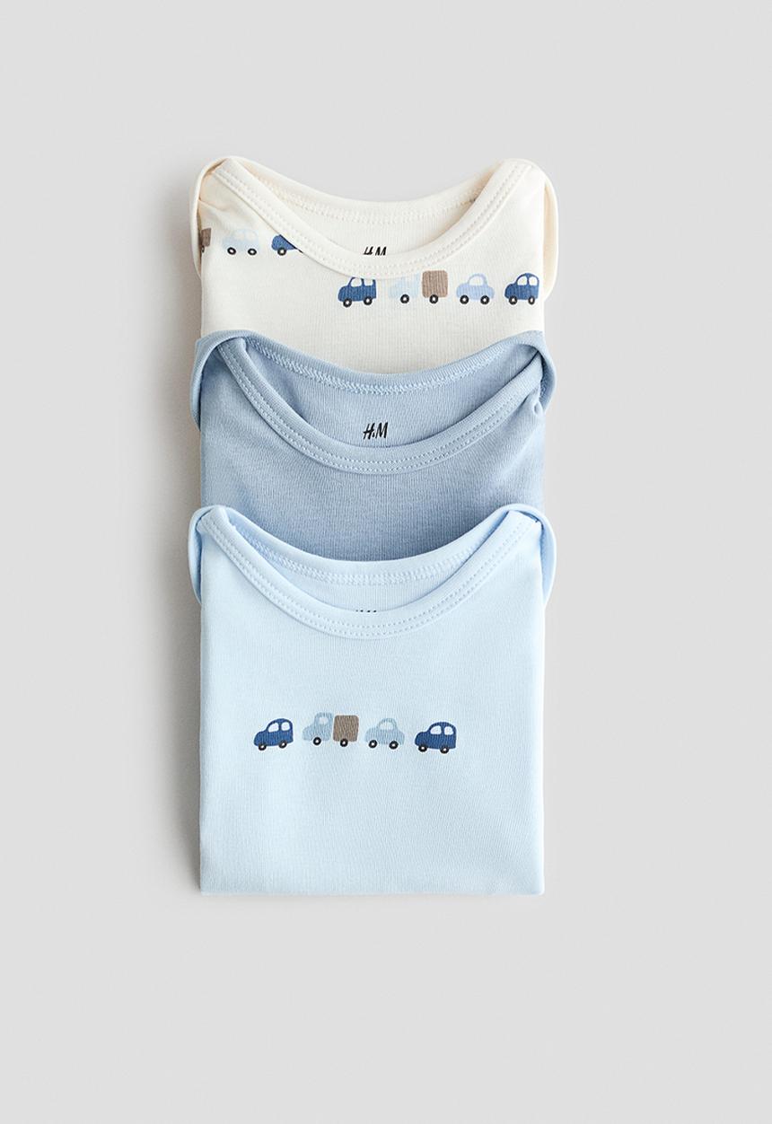 H&M - 3-pack cotton envelope-neck bodysuits - multi,blue,beige