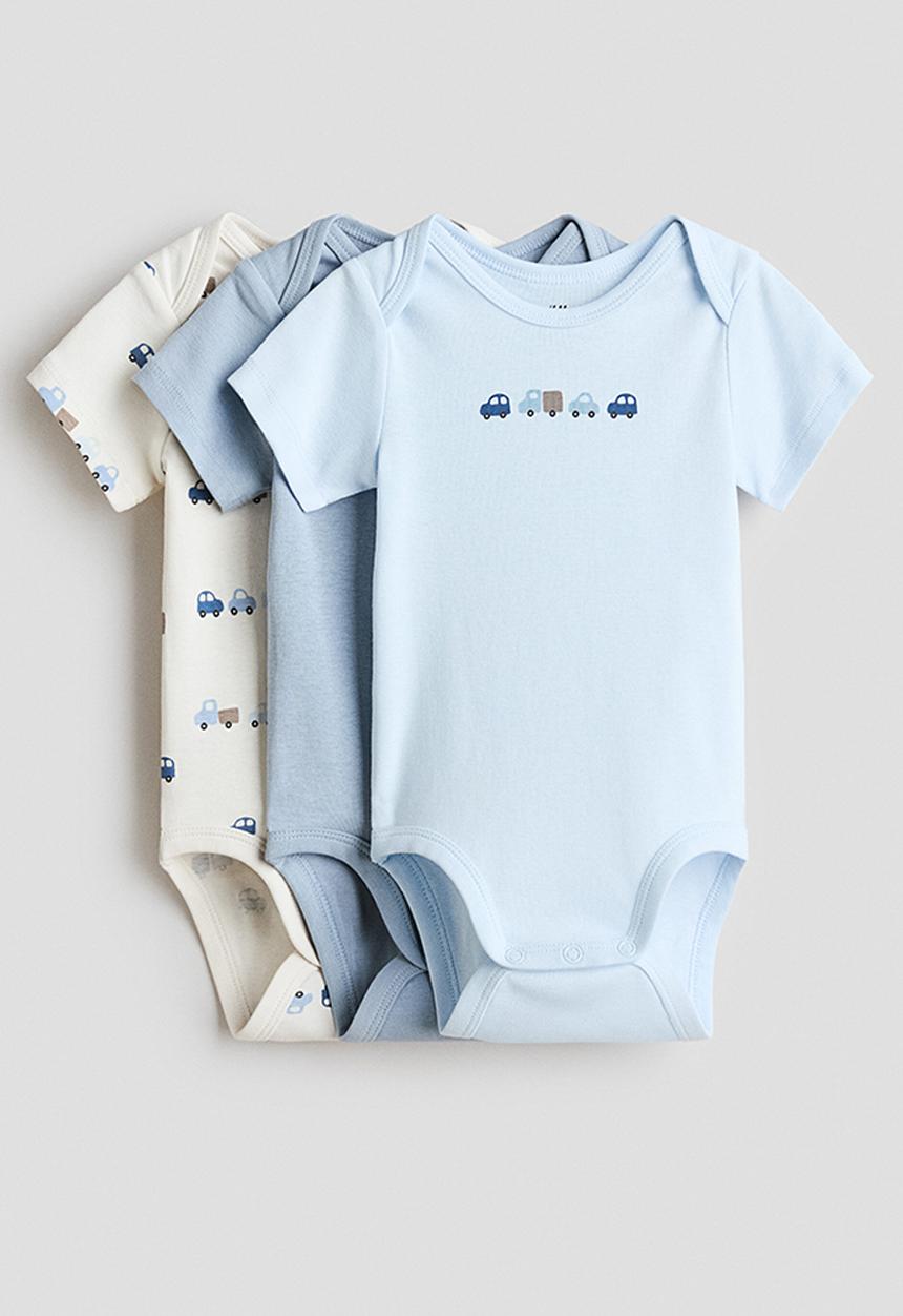 H&M - 3-pack cotton envelope-neck bodysuits - multi,blue,beige