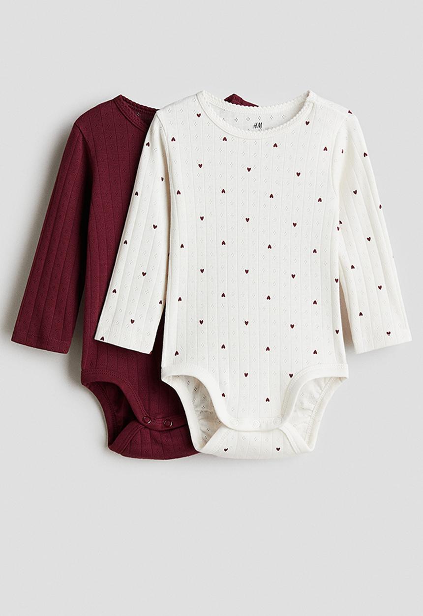 H&M - 2-Pack long-sleeved bodysuits - white hearts