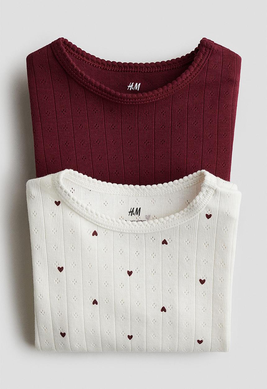 H&M - 2-Pack long-sleeved bodysuits - white hearts