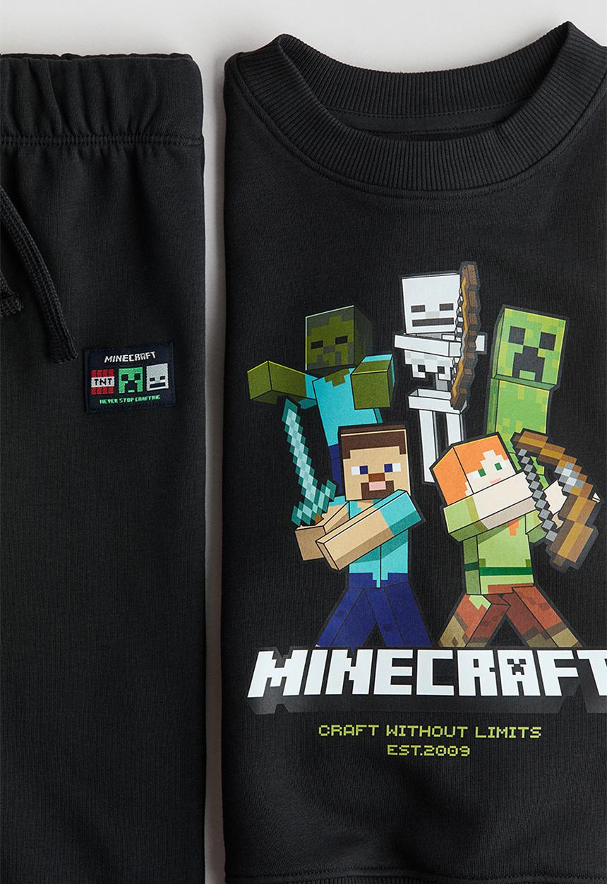 H&M - 2-Piece printed sweatshirt set - black minecraft