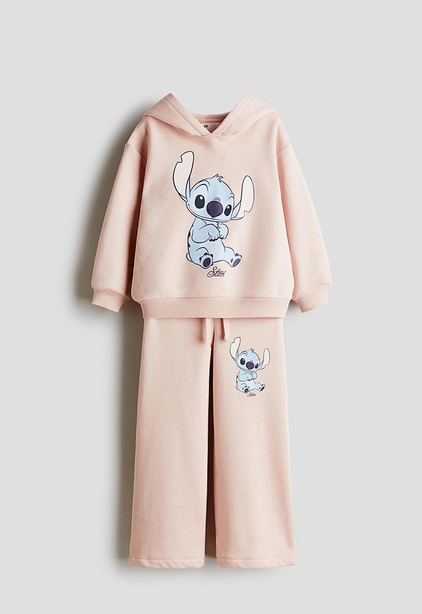 H&M - 2-piece printed sweatshirt set -  light pink/lilo & stitch 