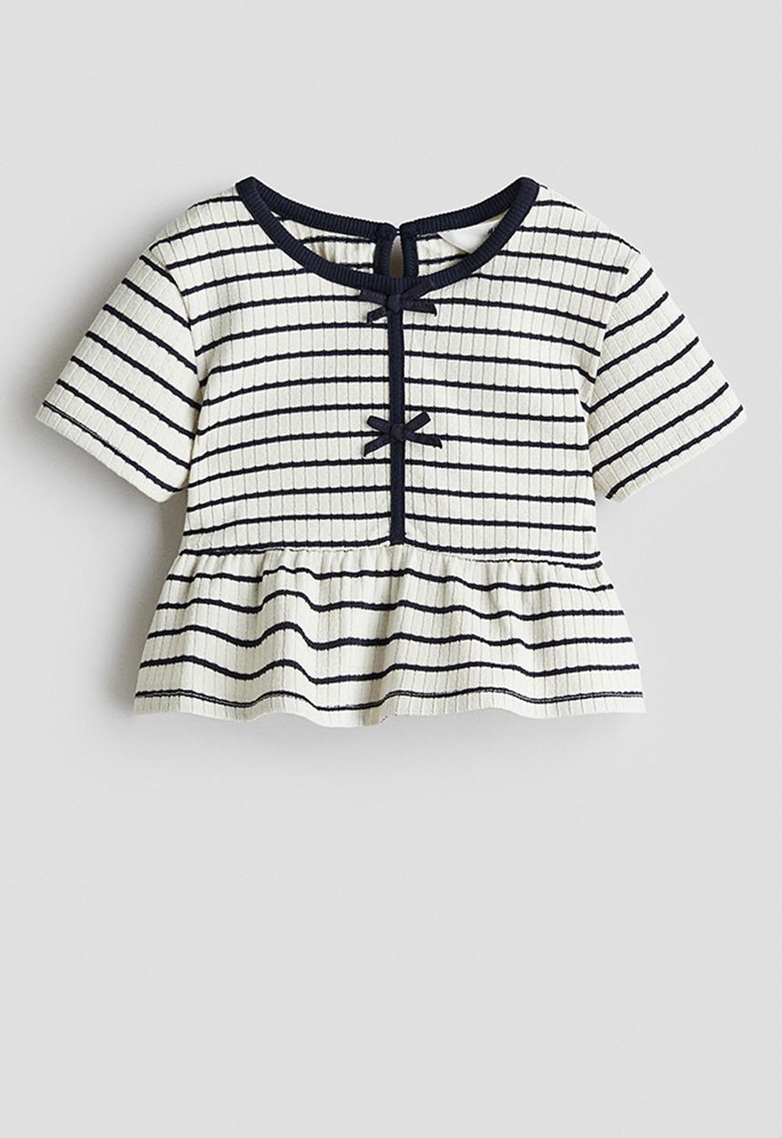 H&M - Rib-knit peplum top - white,multi