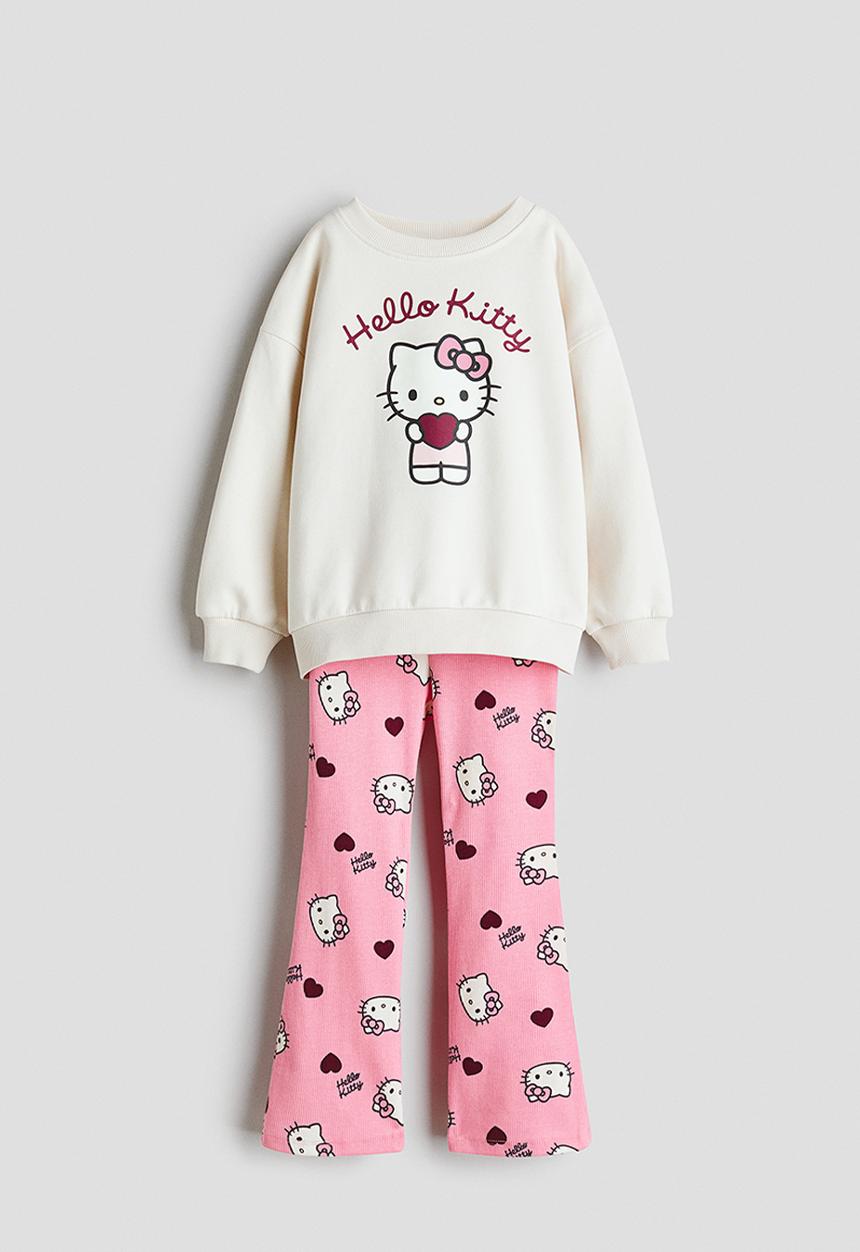 H&M - 2-piece sweatshirt and leggings set - white,pink,multi