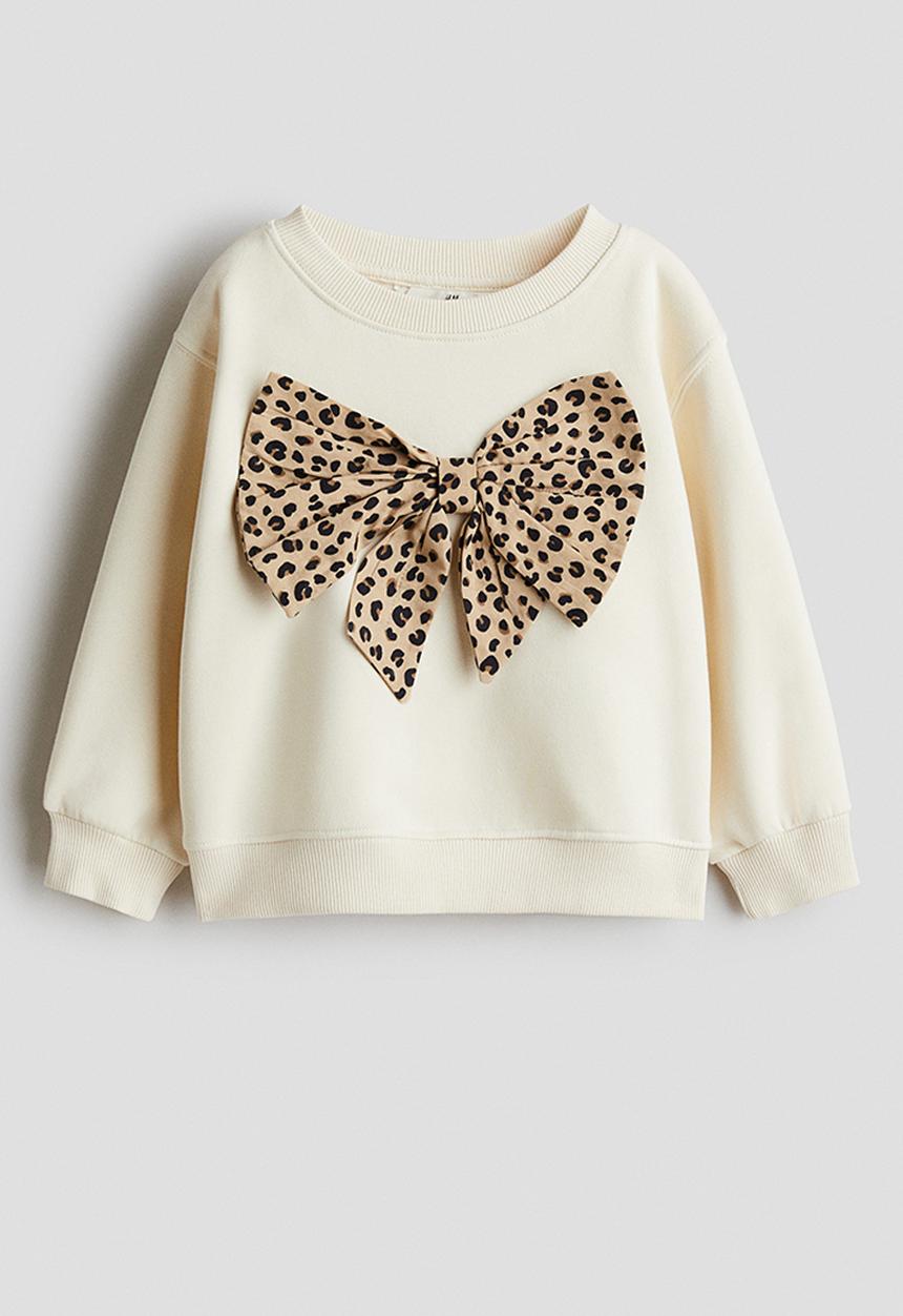H&M - Bow-detail sweatshirt - light beige/bow