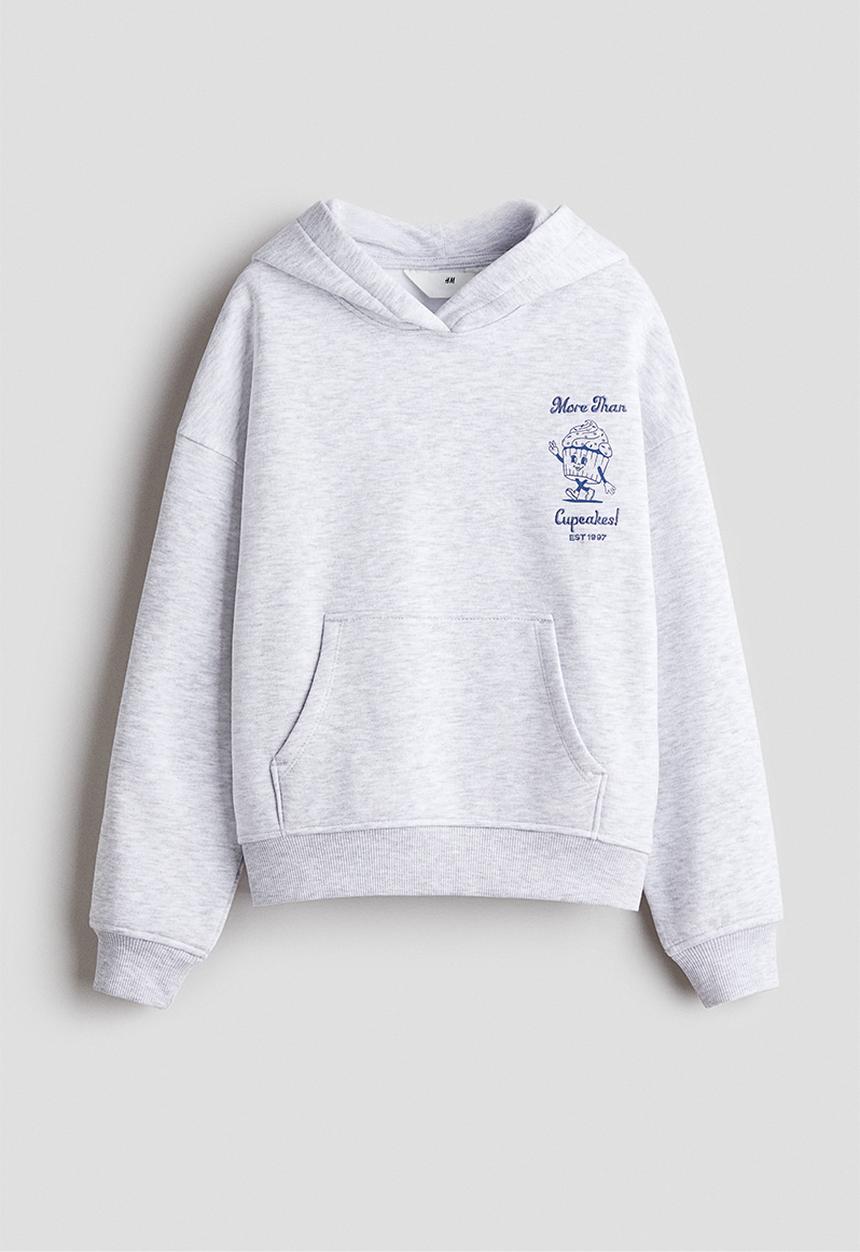 H&M - Oversized motif-detail hoodie -  light grey marl/cupcake