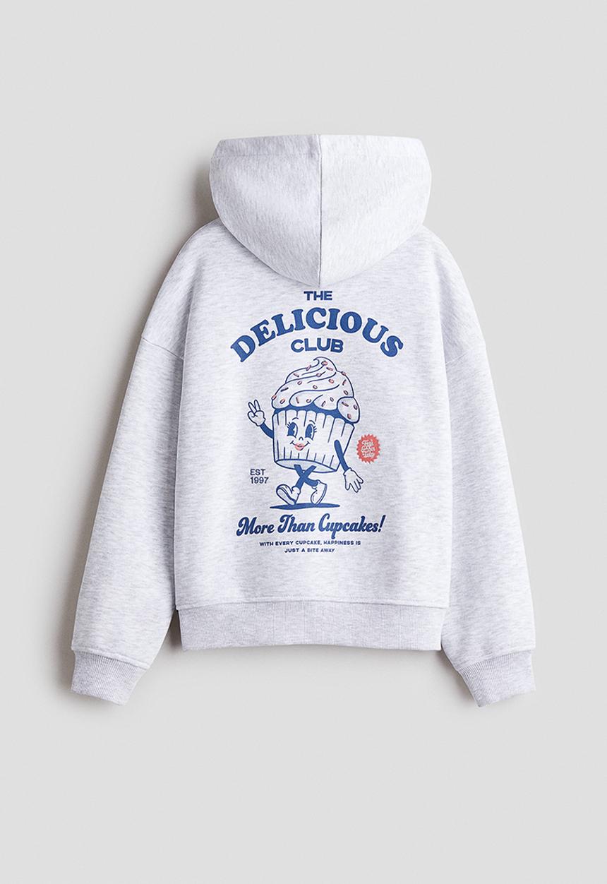 H&M - Oversized motif-detail hoodie -  light grey marl/cupcake