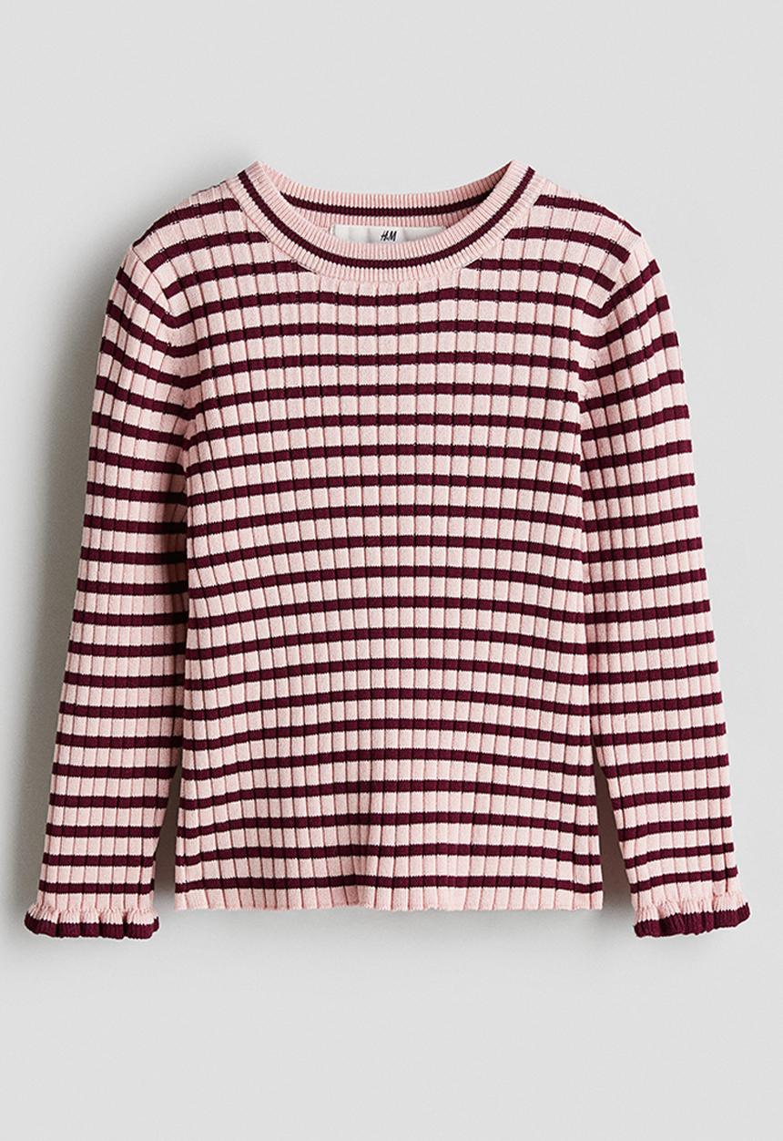 H&M - Rib-knit jumper - light pink & dark red striped