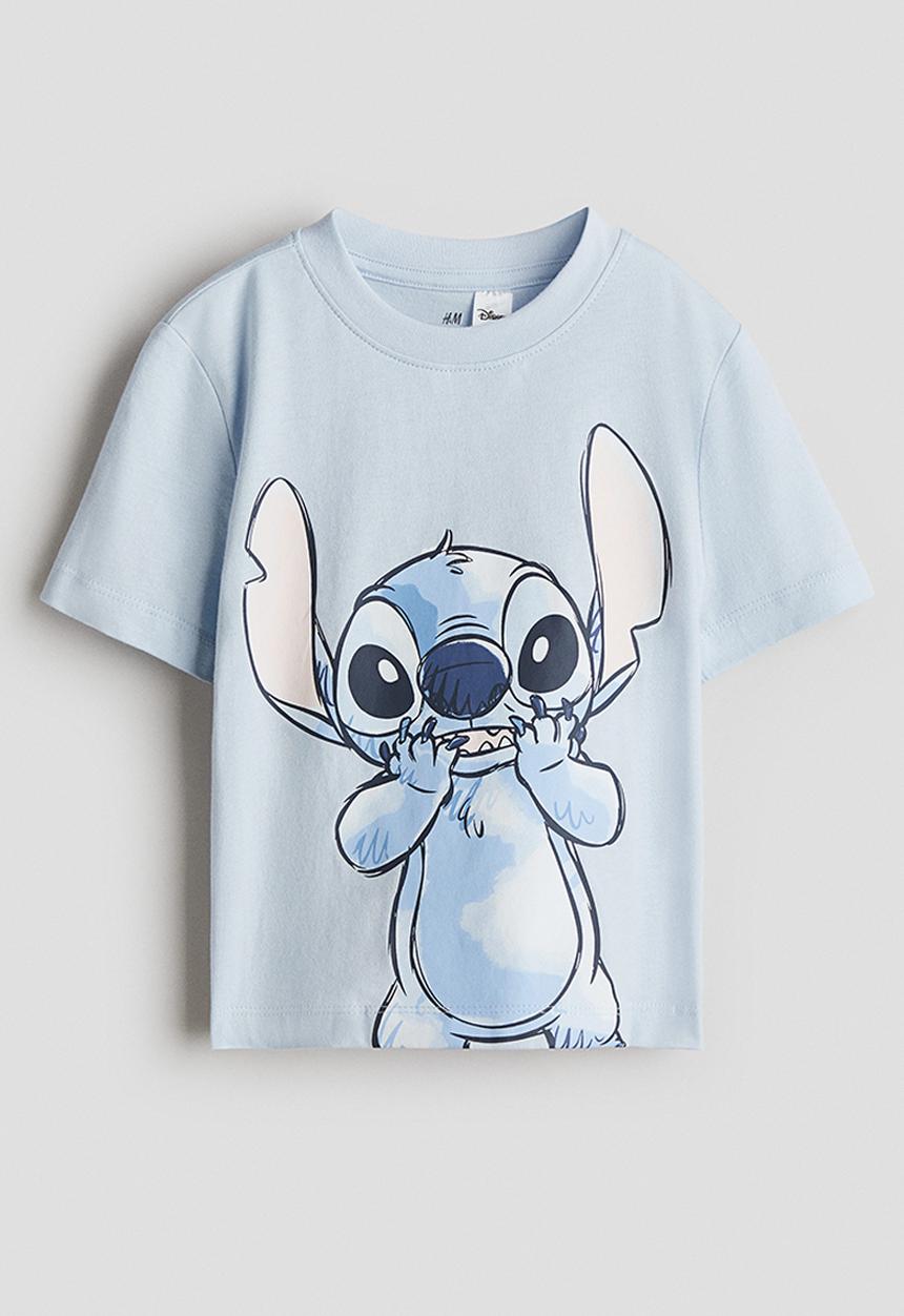 H&M - Print-motif cotton T-shirt - light blue/lilo & stitch