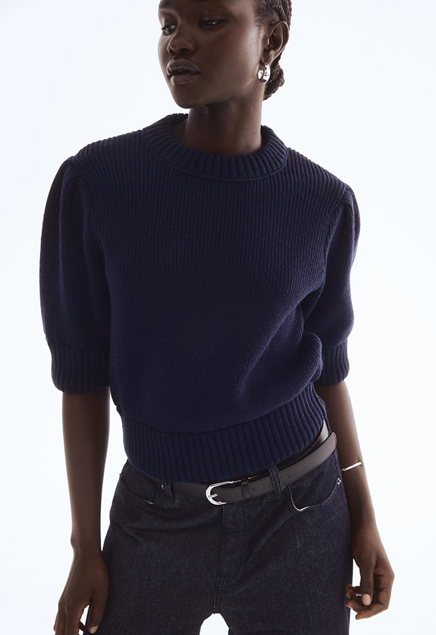 Rib-knit top - navy blue - 1321527002