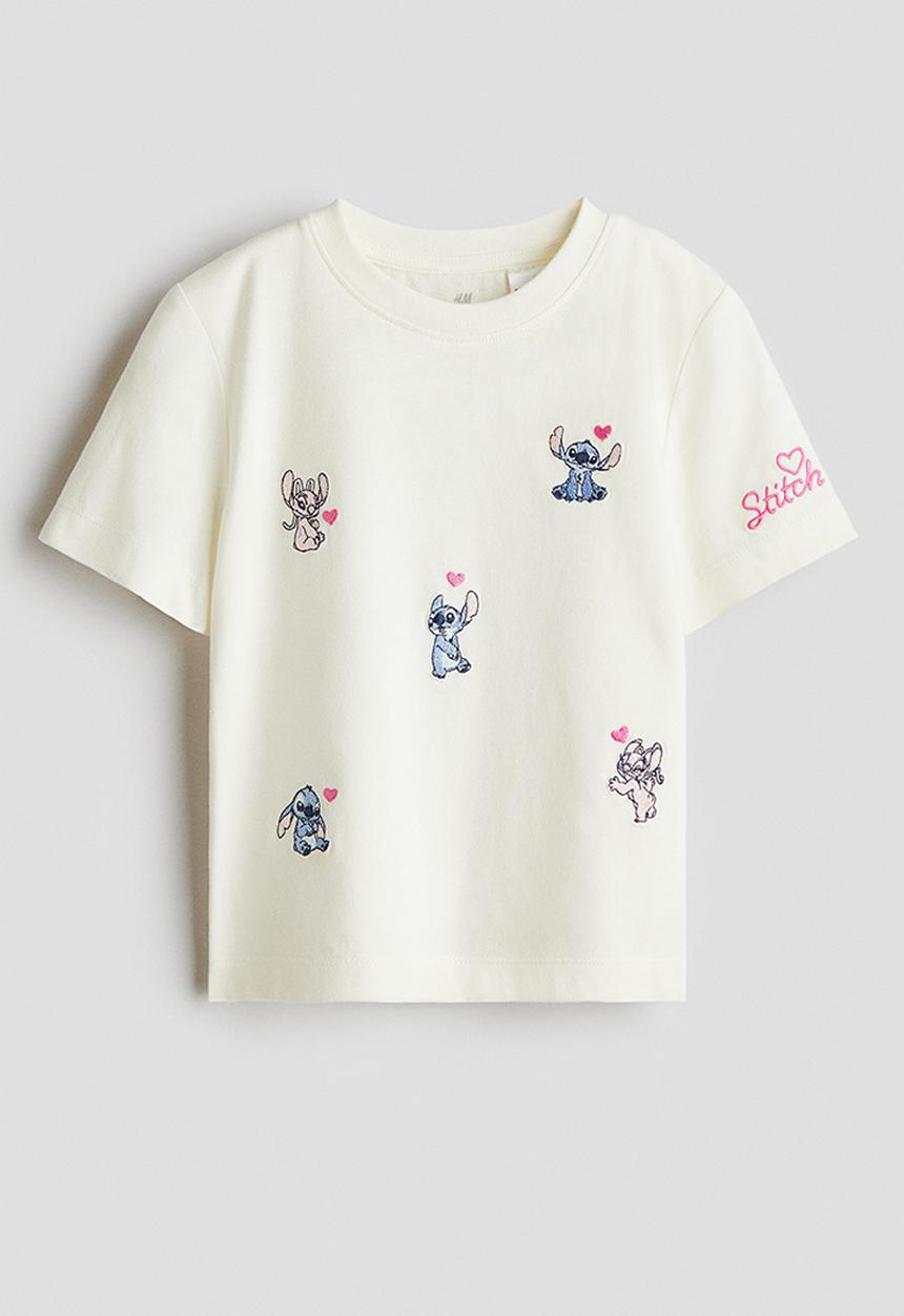 H&M - Print-motif cotton T-shirt - white/lilo & stitch 