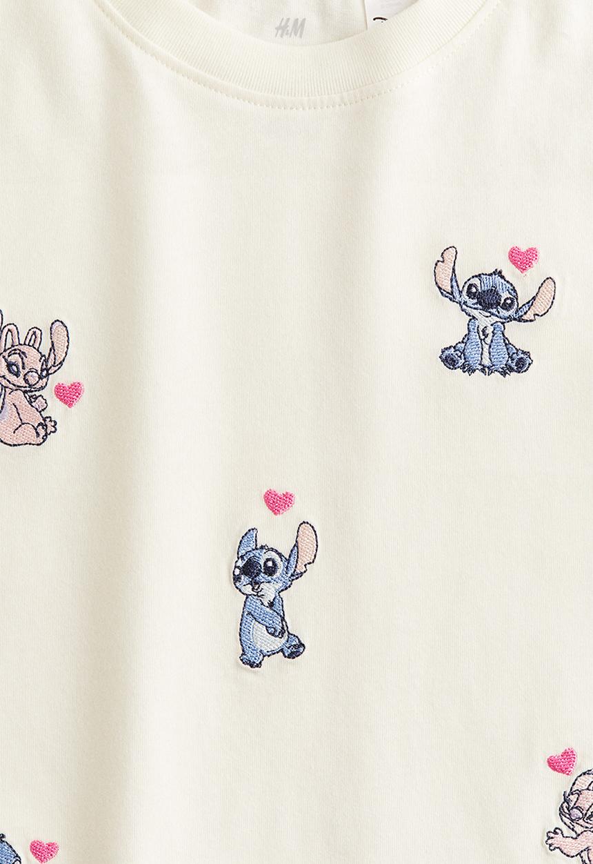 H&M - Print-motif cotton T-shirt - white/lilo & stitch 