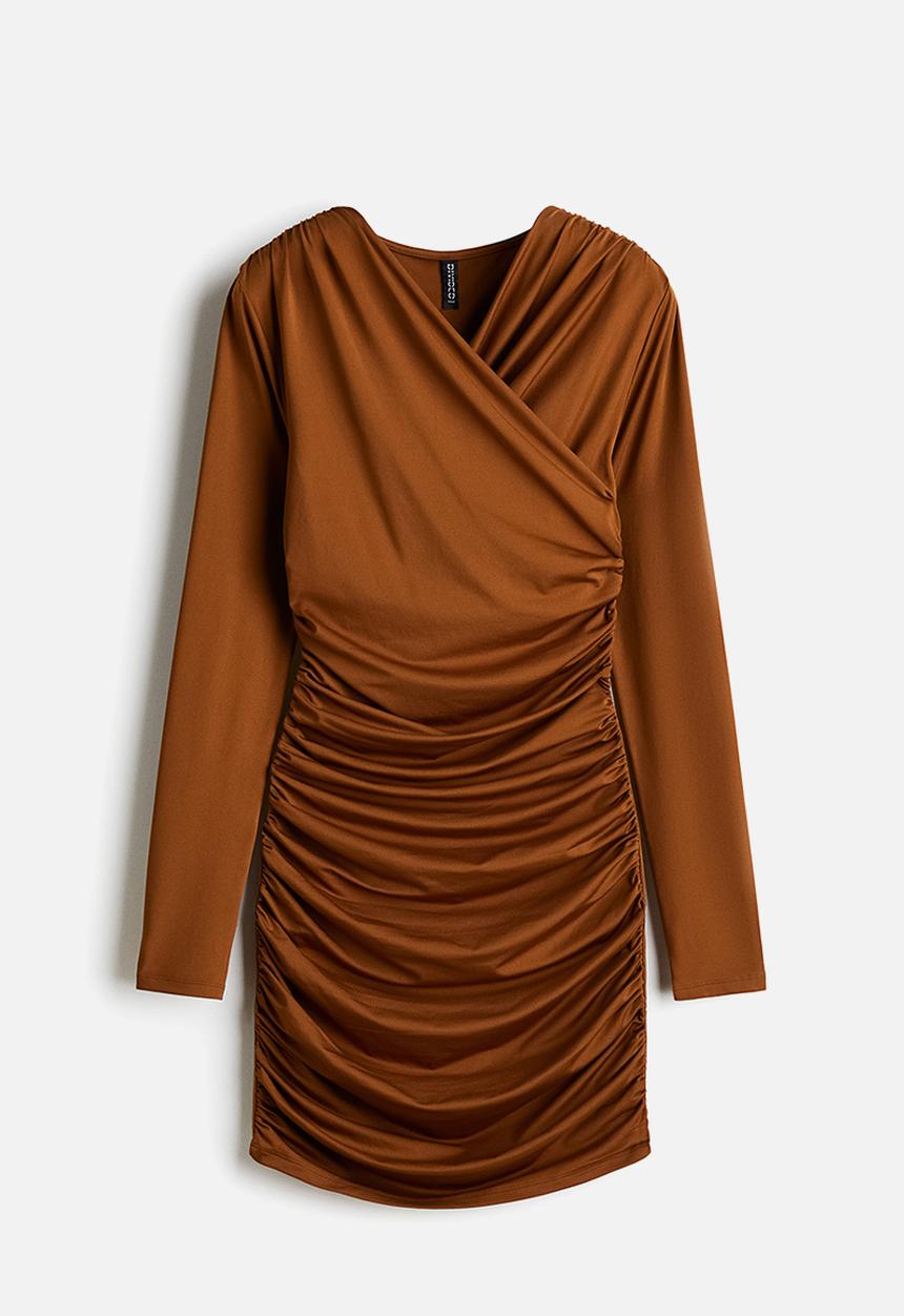 Draped jersey dress - brown - 1321944003