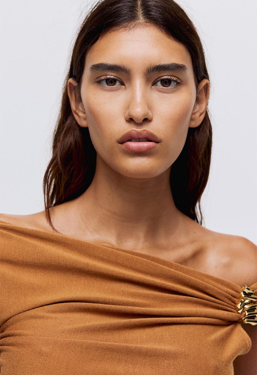 H&M - One-shoulder top - dark beige