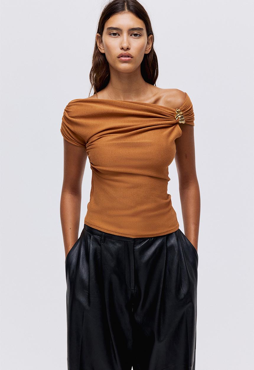 H&M - One-shoulder top - dark beige