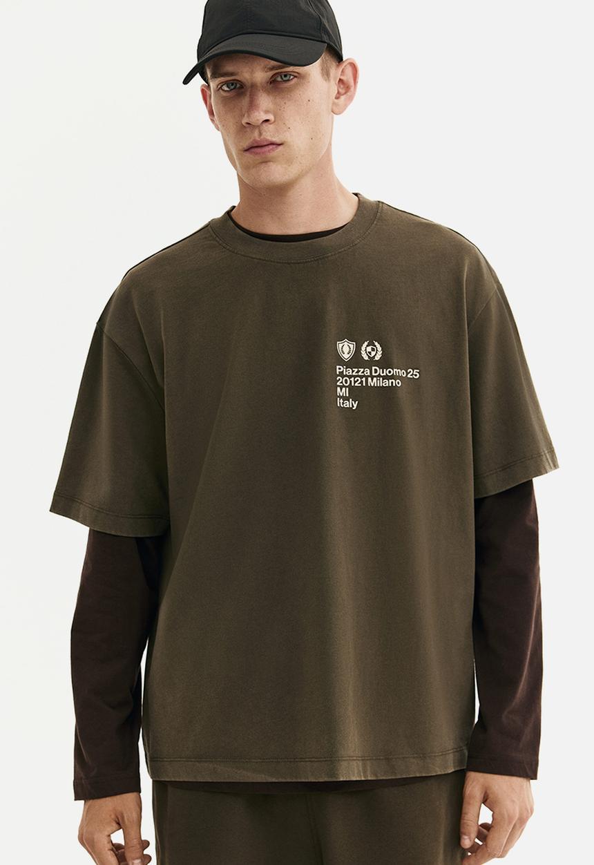 H&M - Boxy fit washed T-shirt - khaki