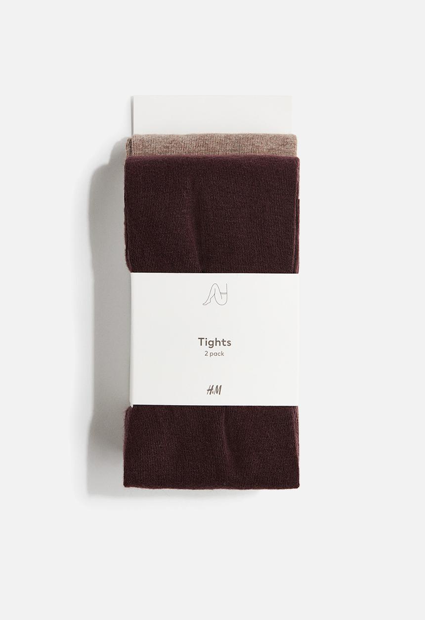 H&M - 2-pack fine-knit tights - burgundy & beige marl