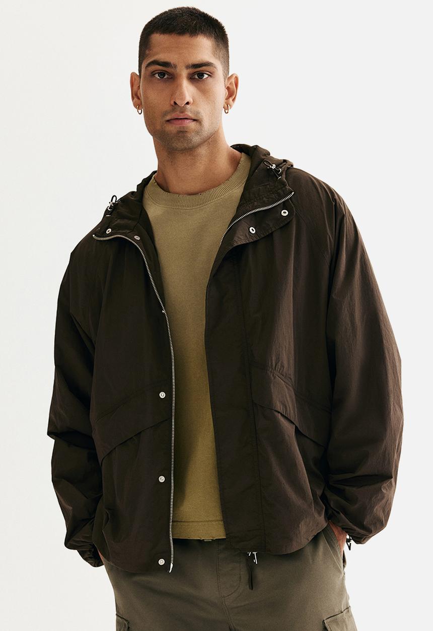 H&M - Loose fit nylon windbreaker - dark khaki green 