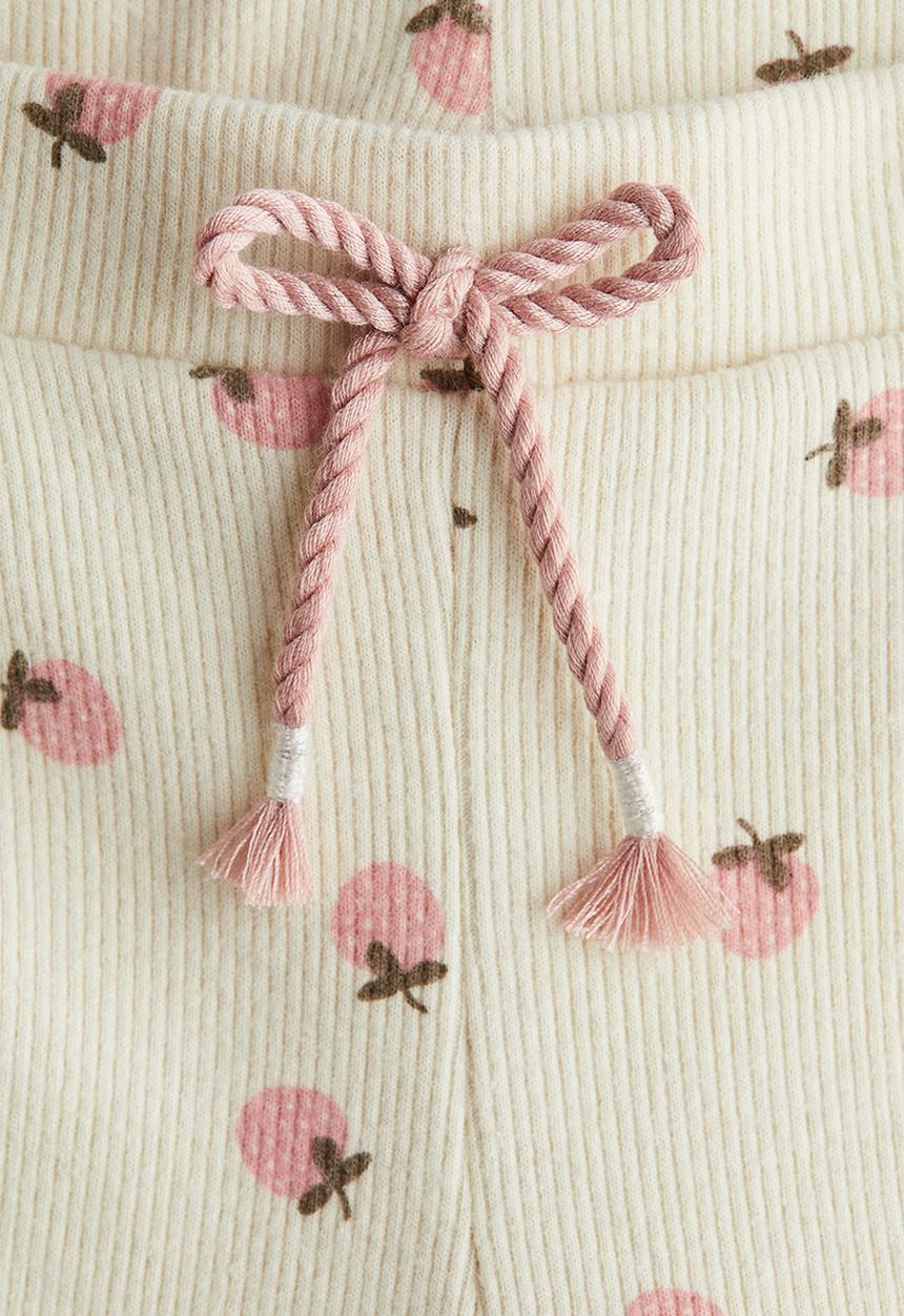 H&M - Ribbed jersey leggings - cream strawberries