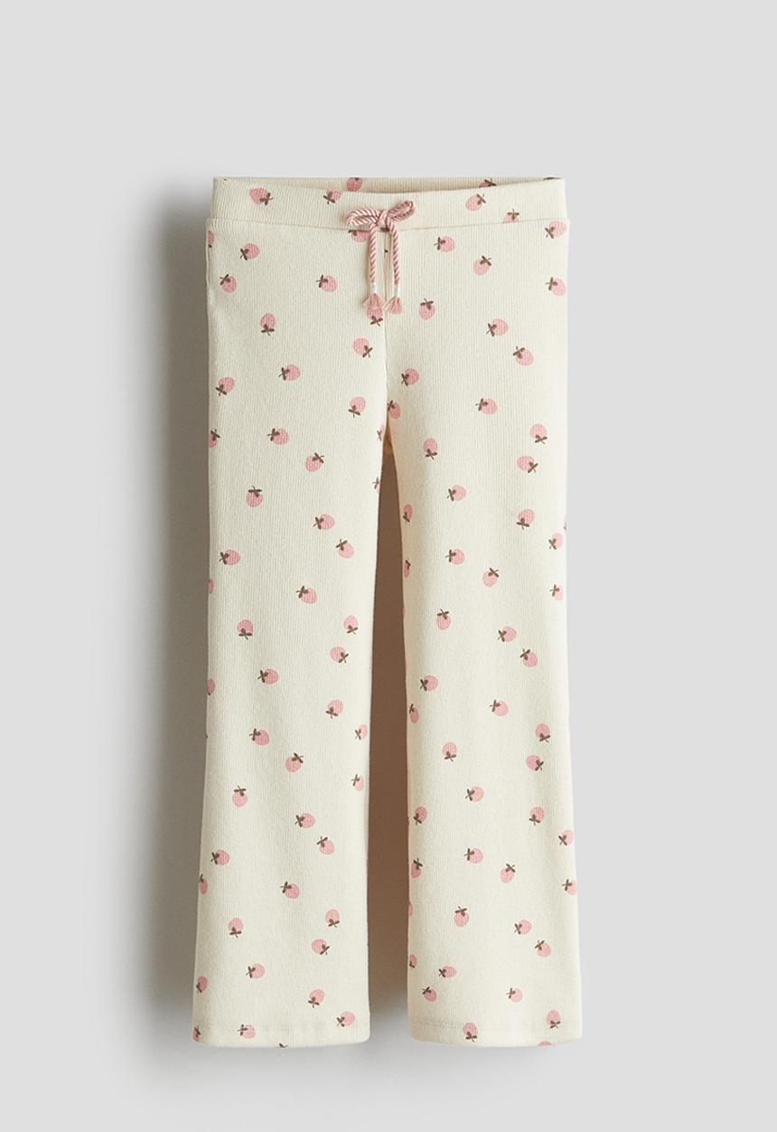 H&M - Ribbed jersey leggings - cream strawberries
