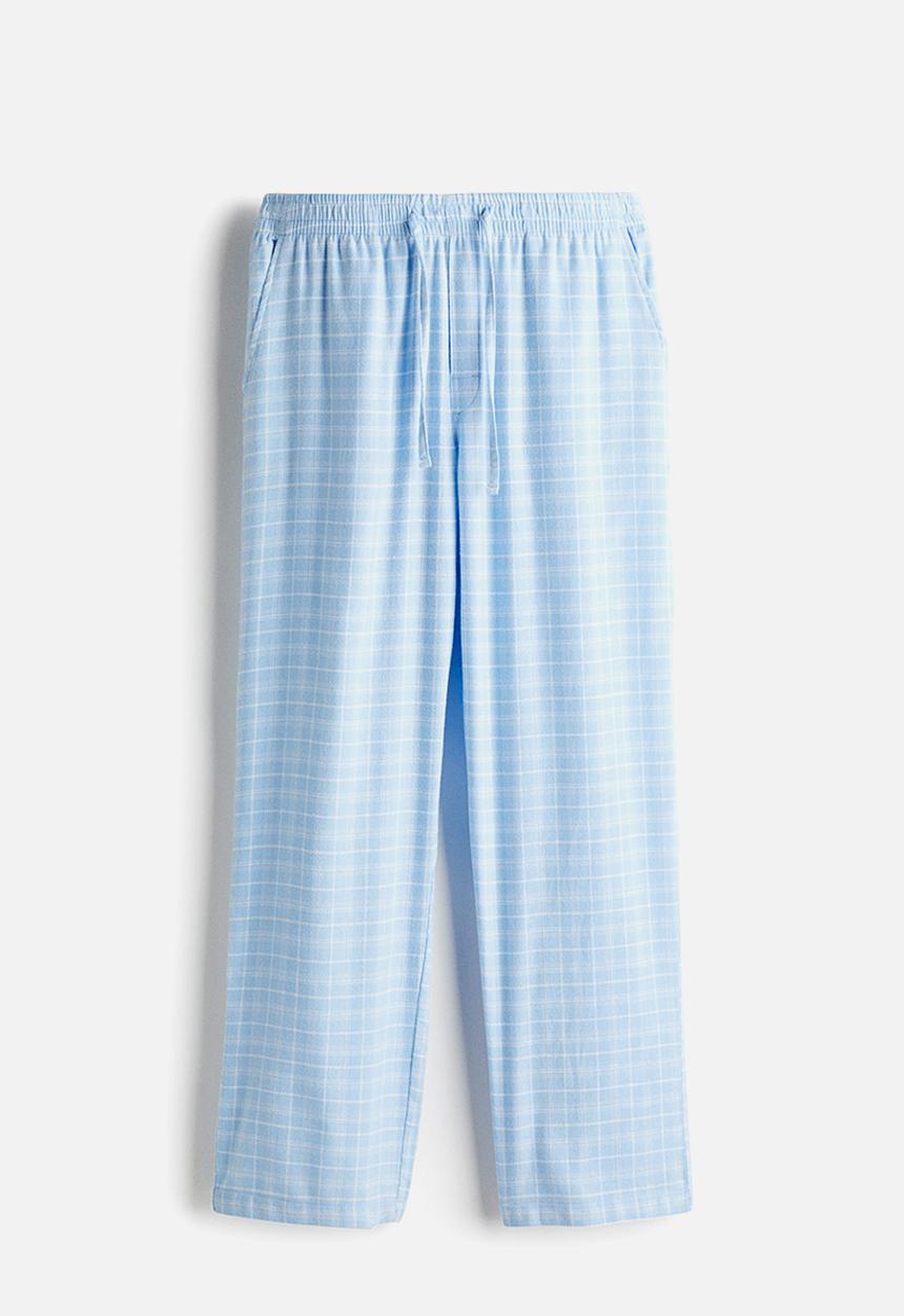 H&M - Relaxed fit flannel trousers - blue/checked 