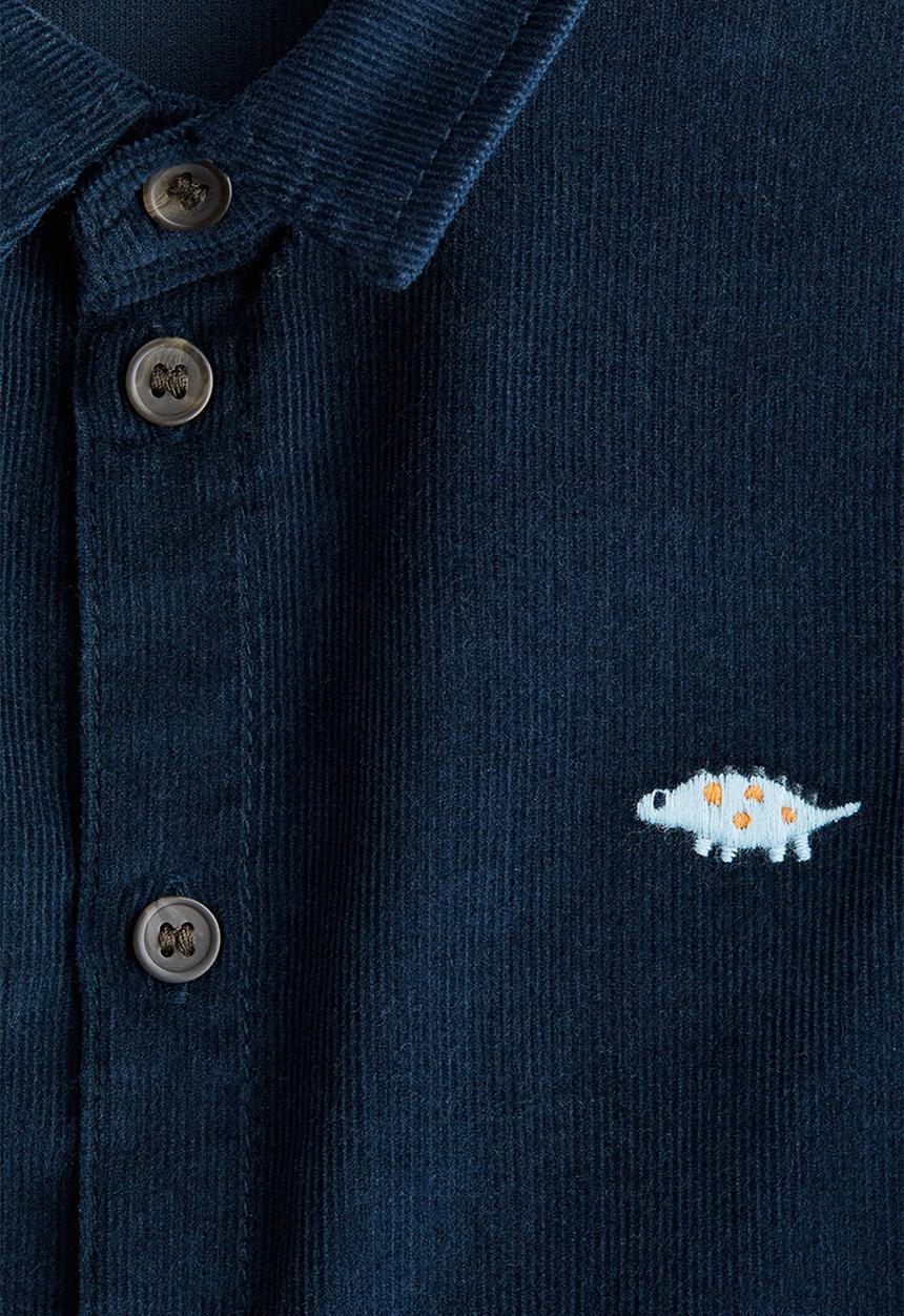 H&M - Embroidery-motif corduroy shirt - dark blue dinosaurs 