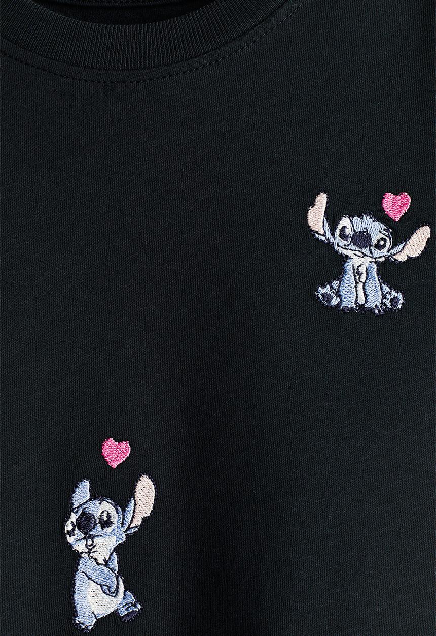 H&M - Print-motif cotton T-shirt - black/lilo & stitch