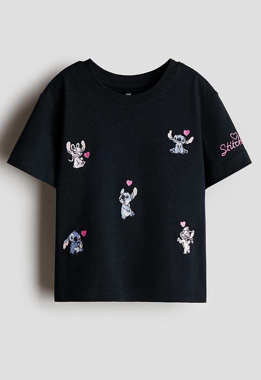 H&M - Print-motif cotton T-shirt - black/lilo & stitch