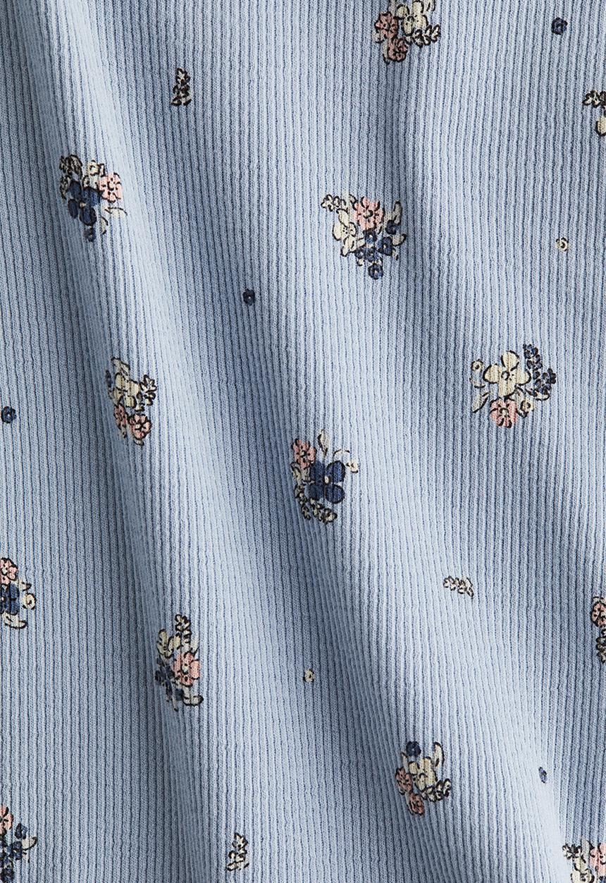 H&M - Ribbed cotton jersey top - light dusty blue floral