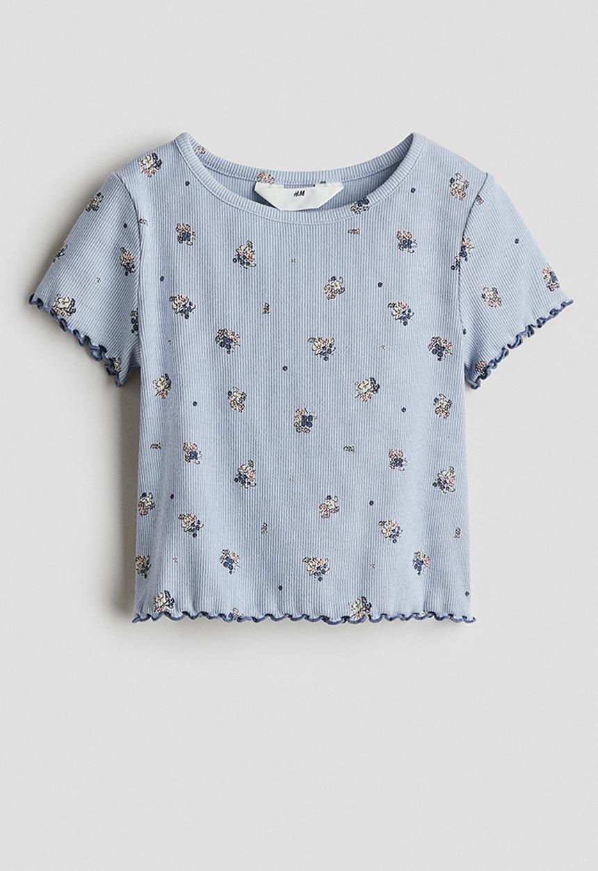 H&M - Ribbed cotton jersey top - light dusty blue floral