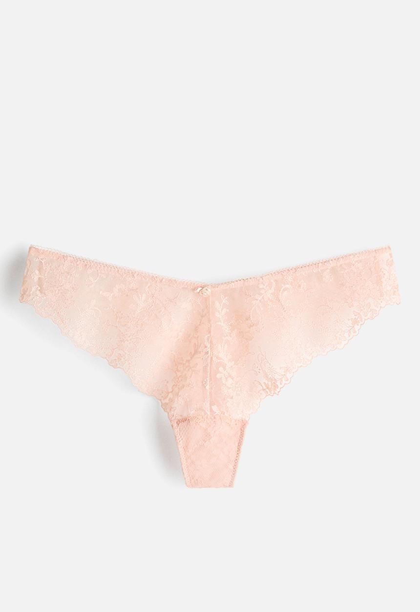H&M - Embroidered thong briefs - powder pink