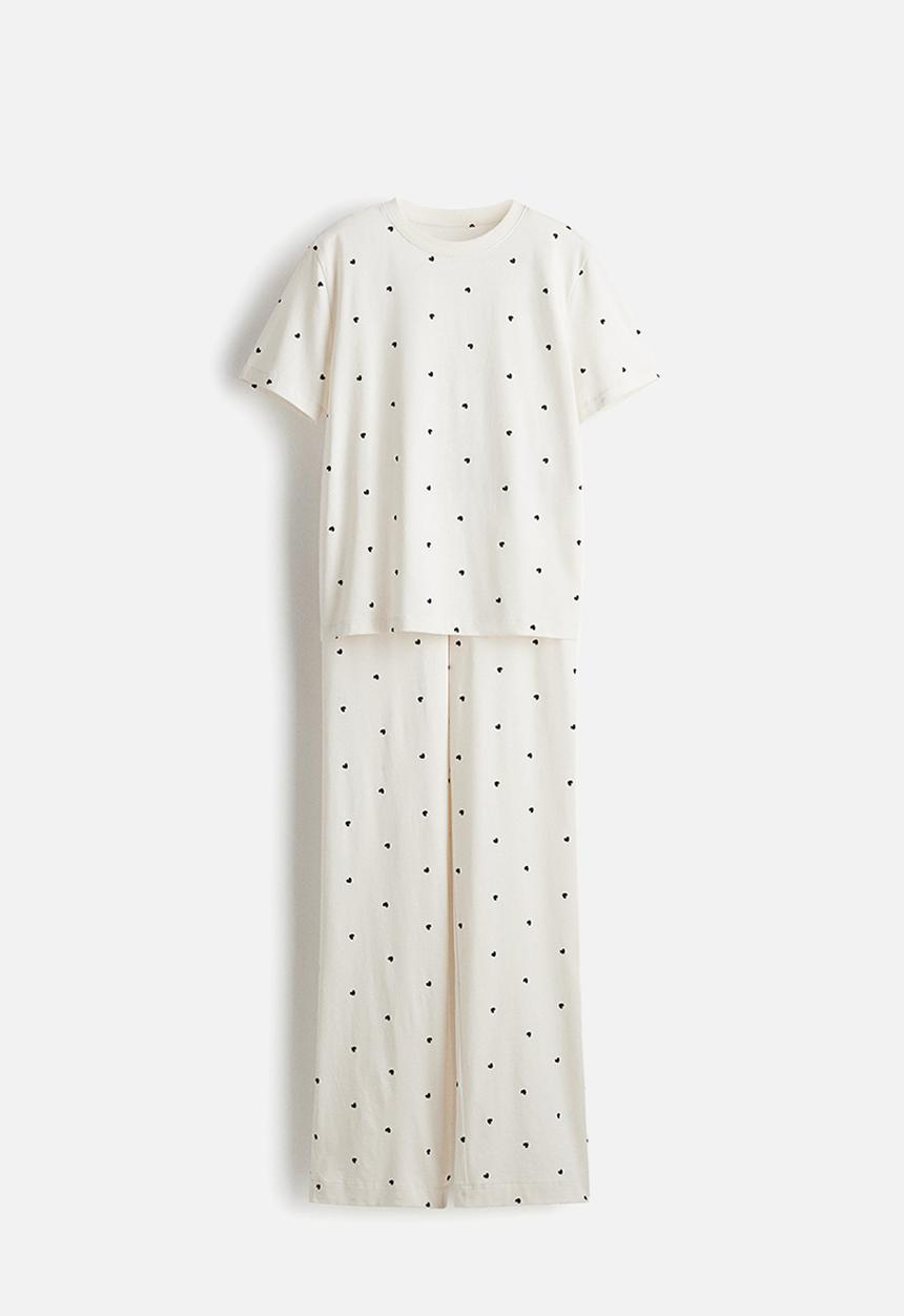 H&M - Jersey pyjamas - cream & black hearts