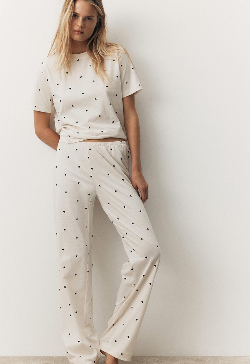 H&M - Jersey pyjamas - cream & black hearts