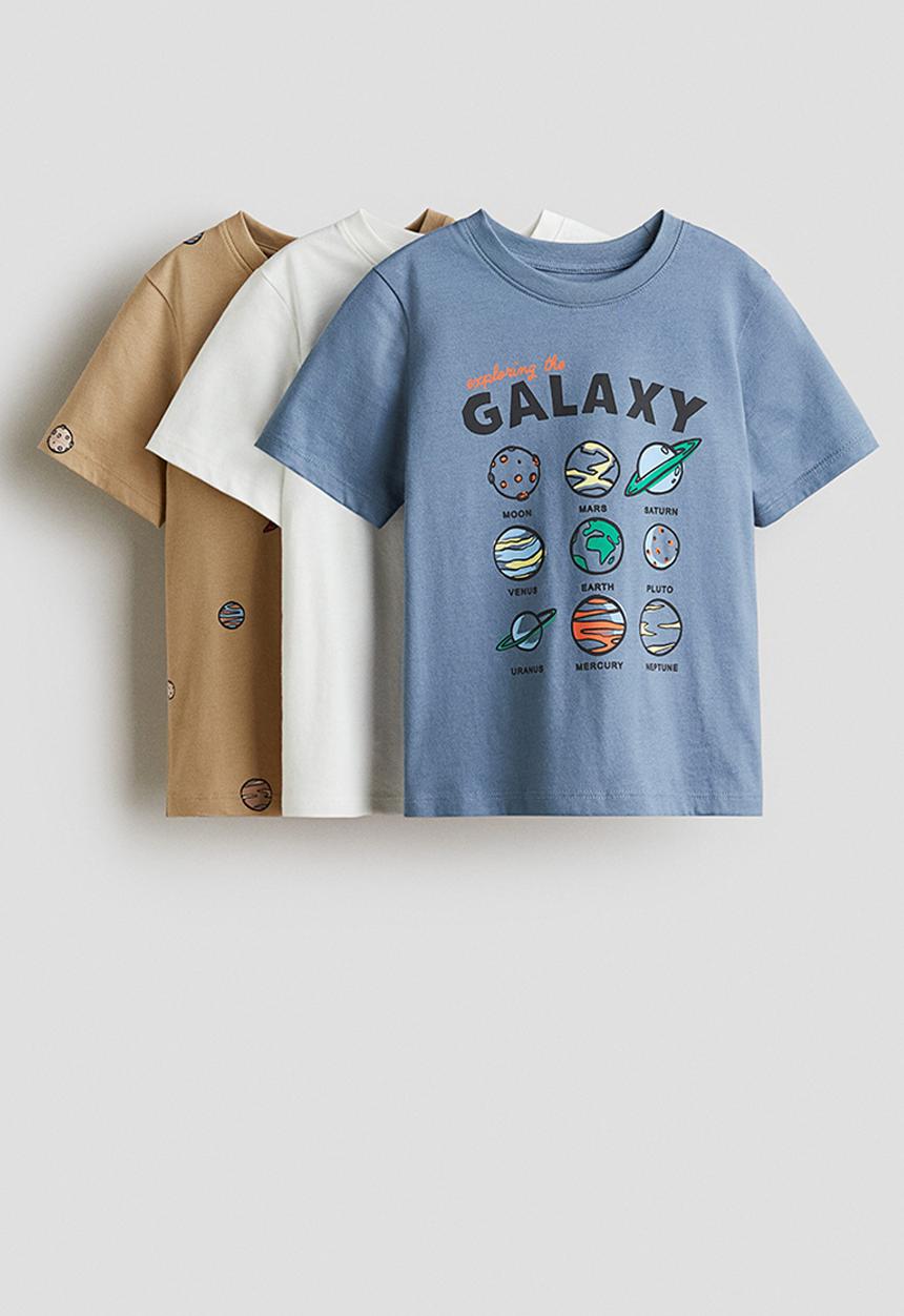 H&M - 3-Pack cotton T-shirts - dusty blue/galaxy