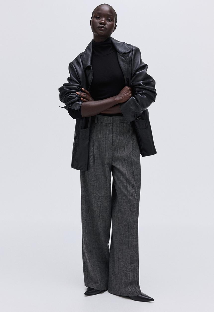 H&M - Wide tailored trousers - dark grey checked