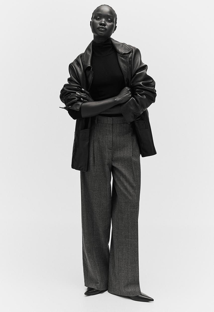 H&M - Wide tailored trousers - dark grey checked