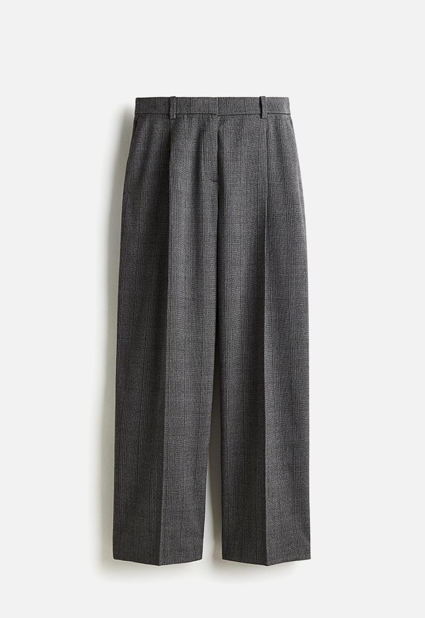 H&M - Wide tailored trousers - dark grey checked