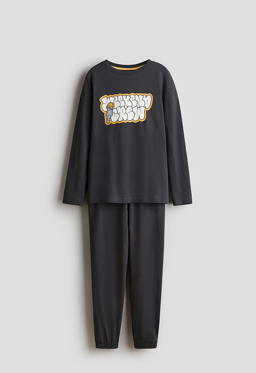 Print-motif cotton pyjamas - grey/weekend crew - 1288615001