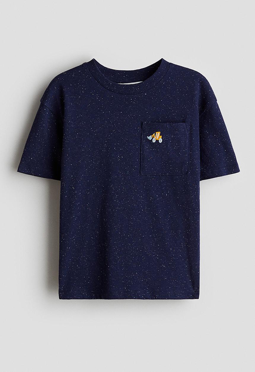 H&M - Embroidery-detail cotton T-shirt - navy blue excavator