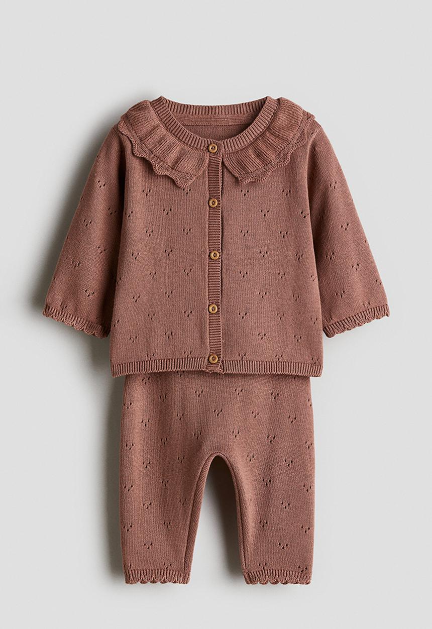 H&M - 2-Piece pointelle-knit cotton set - light brown 