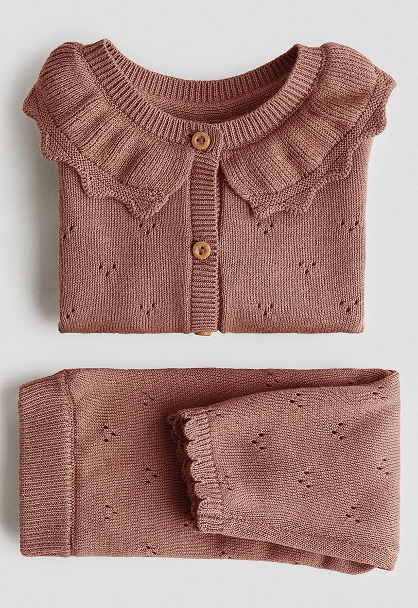 H&M - 2-Piece pointelle-knit cotton set - light brown 