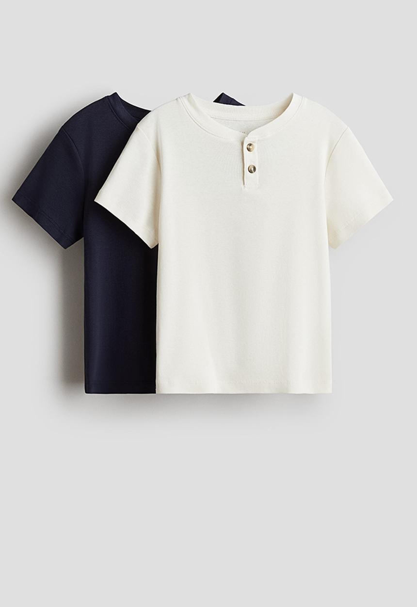 H&M - 2-Pack henley t-shirts - dark blue & white